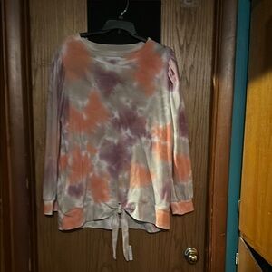 Orange and Purple Tie Front Long Sleeve Hoodie